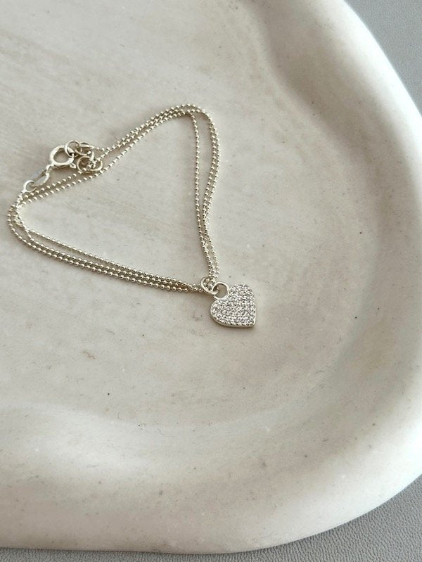 Pulsera Triple Bolitas Corazón Cubic
